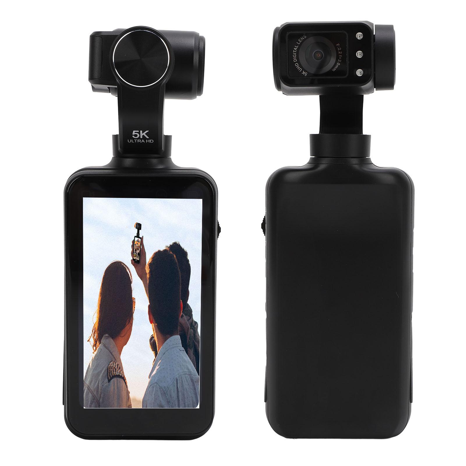 

5K Pocket Video Camera with 3.5 Inch Rotating Touchscreen HD 3 Axis Stabilization Wide Angle Action