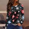 Women's Fashion Casual Slit Hem Round Neck Long Sleeve Loose Christmas Printed T-Shirt Ladies Top