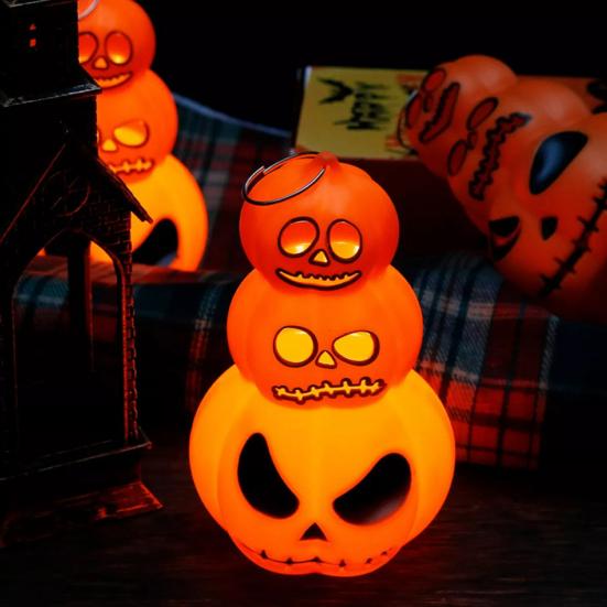 Lanterna di zucca di Halloween con illuminazione a LED, 3 livelli, lampada di zucca con sorriso spaventoso, lanterna di Halloween per la decorazione della porta d'ingresso e del portico
