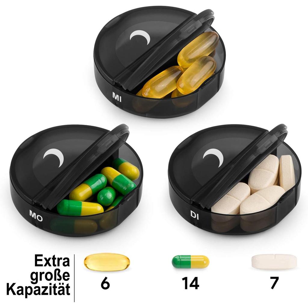 (German printing)Weekly Pill Organizer 2 Times a Day 7 Day Pill Box with PU Leather Case Portable Travel Medication Container