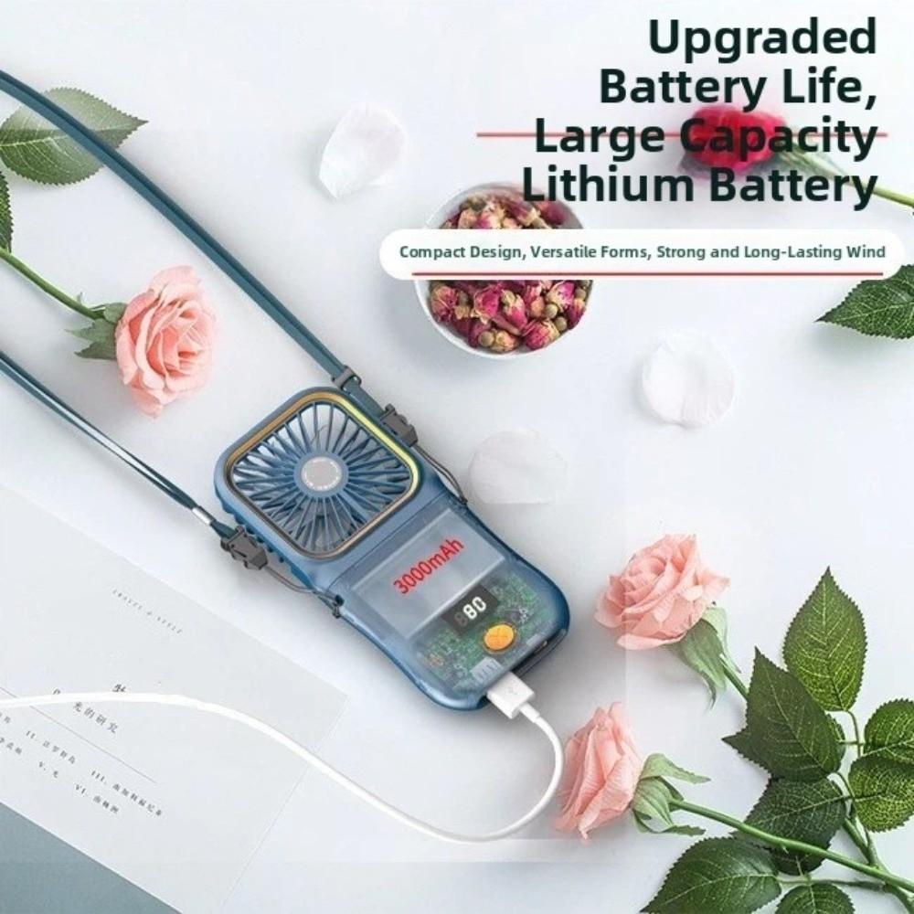 Digital Display Portable Handheld Fan Mini Desktop Air Cooling Fan Foldable Neck Fan  Outdoor Use