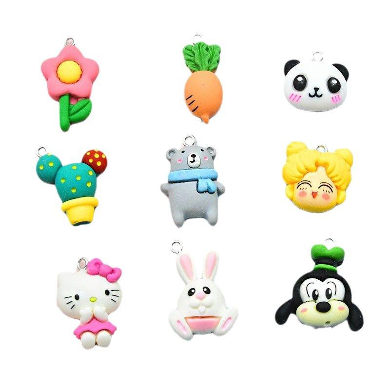 DIY Handmade Jewelry Accessories: Resin Cute Rabbit, Panda, Cactus, and Flower Pendants