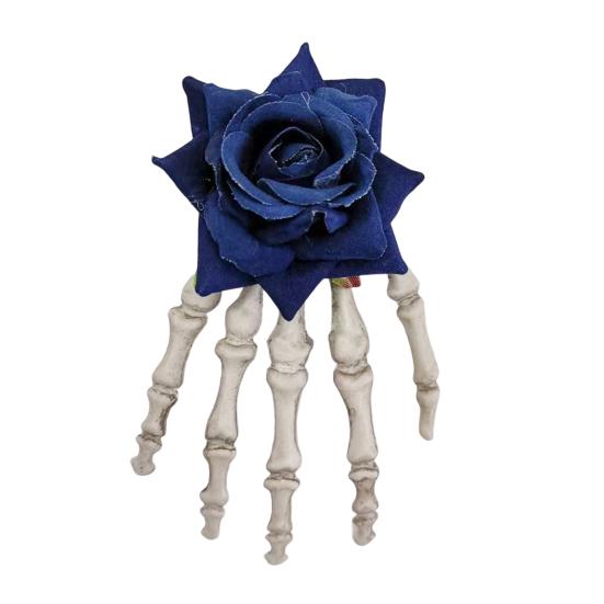 Skeleton Hand Hair Clip Gothic Barrette with Faux Roses Punk Style Hair Accessories for Halloween Themed Party Dress-up