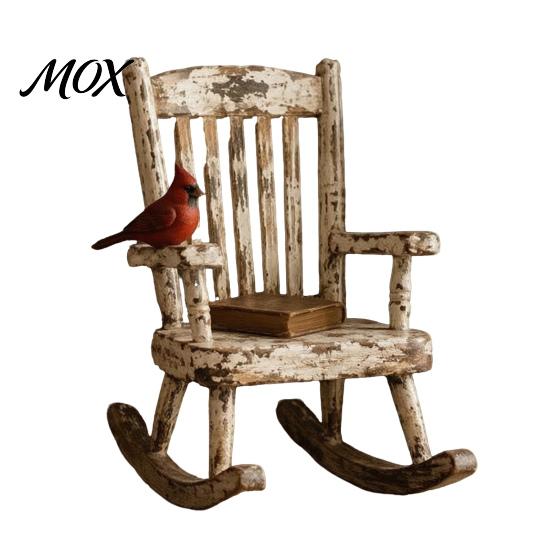Saisonale Festivaldekoration Roter Vogel Gedenk-Schaukelstuhl Figur, Kleines Harzornament Einzigartiges Tischmittelstück für Kamin Bücherregal Dekor,
