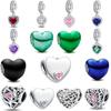 New 925 Silver Heart Love Pendant Charm Bead Colorful Vine Design for DIY Women Jewelry Bracelet Dangle Trinket