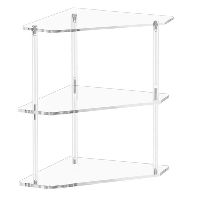 B97A-Acrylic Triangle End Table - 3 Tier Corner Side Table - Small Corner Table For Living Room, Bedroom, Bathroom