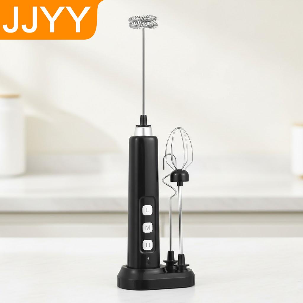 Handlicher, USB-wiederaufladbarer Mini-Milchaufschäumer, 3 Geschwindigkeiten, Schlagbesen, Backhilfe, Multifunktionale Aufsätze