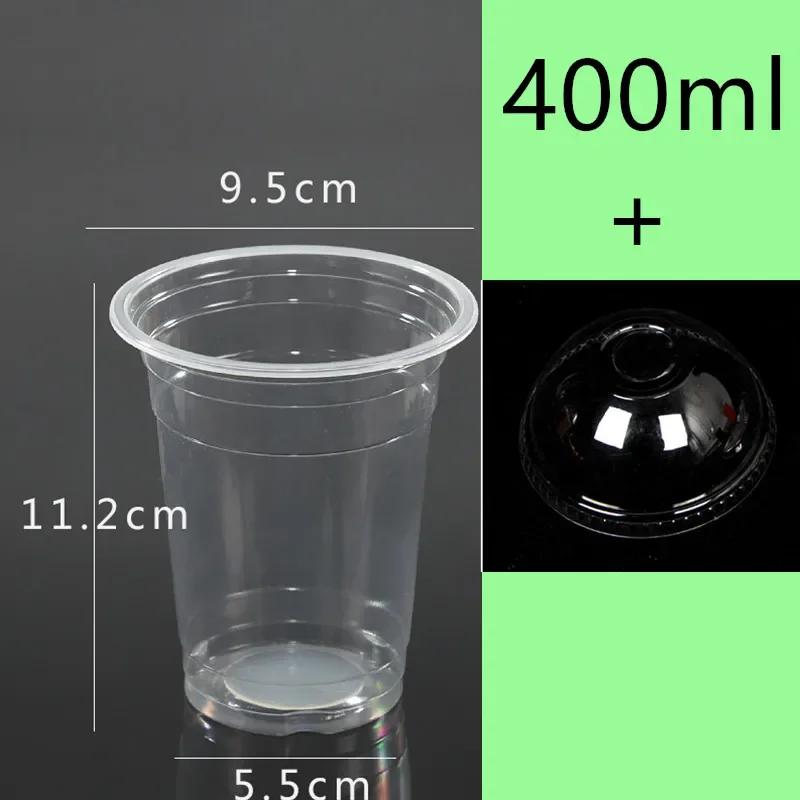 100pcs High Quality 95mm Caliber Transparent Disposable Glasses 400ml Plastic Cups for Drink Party Favors Milk Tea Cup with Lid