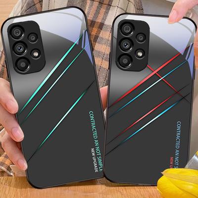 Vermelho Craquelado Gradiente Para Samsung Galaxy S 8 9 10 20 Plus 21 FE 22 23 24 Ultra S7 Edge Preto Capa de Telefone de Vidro Temperado Casca Rígida