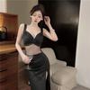 Low-cut Sexy Suspender Evening Dress Perspective and Thin Public Relations Catwalk Dress Long Dress Hotel Clubhouse Dress