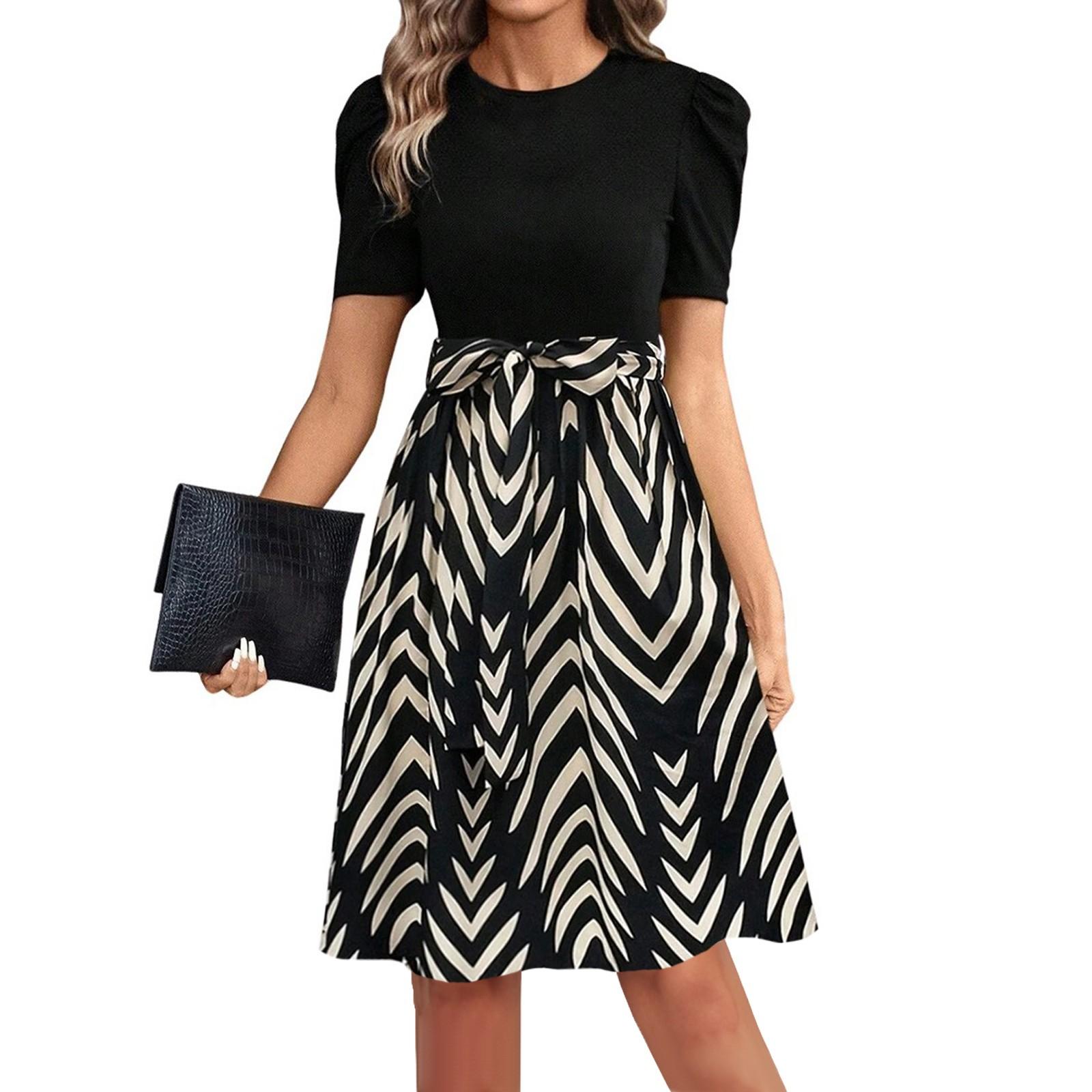 

Женские модные повседневные элегантные платья с коротким рукавом и круглым вырезом S коричневый