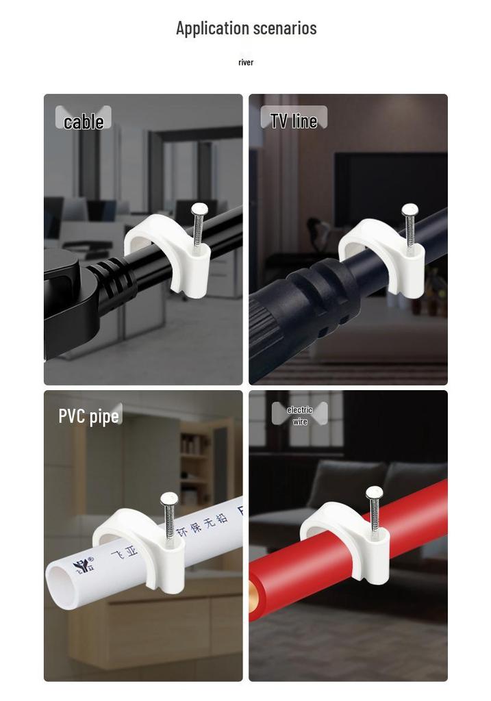 Steel Nail Round Plastic Cable Clip for Wire Management and Network Organization