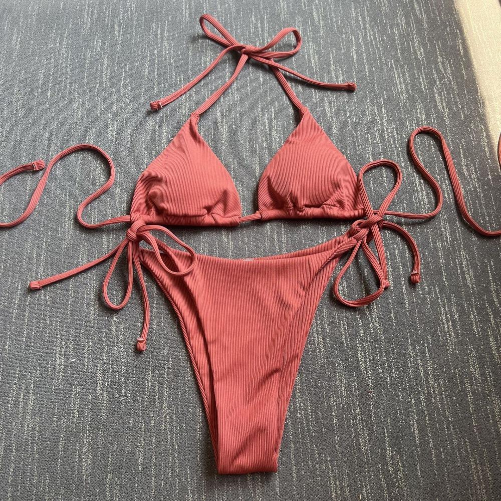European and American Sexy Three-Point Small Sunken Stripe Split Swimsuit Bikini Bikini