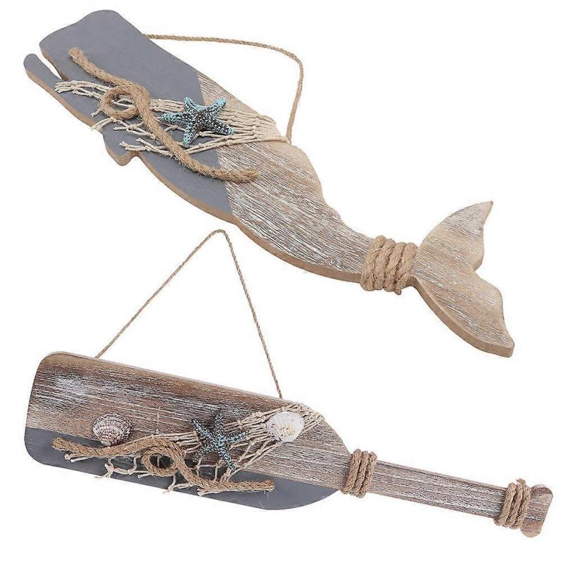 Grey Wooden Pendant for Ocean Style Hanging Decor 2Pcs Wall Ornaments