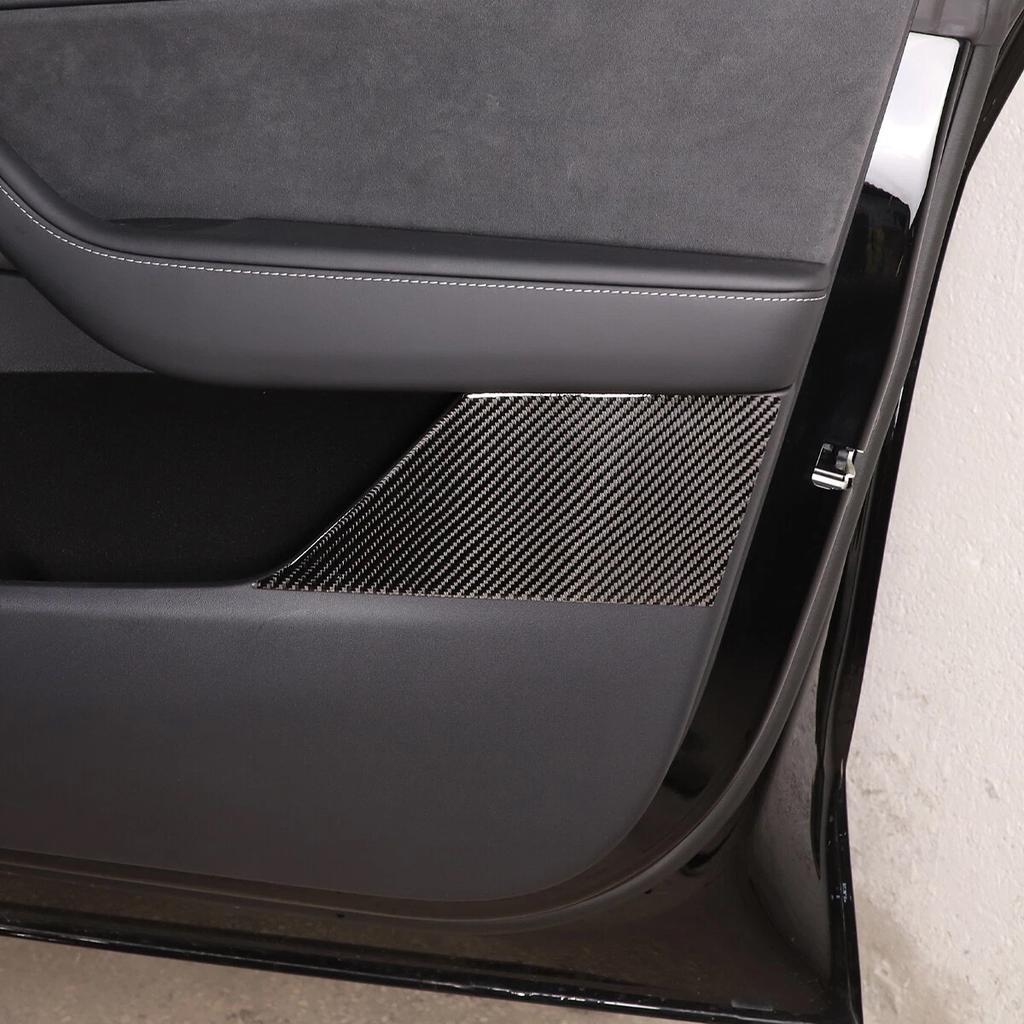 For Tesla Model 3 Y 2016-2024 Soft Carbon Fiber Car Door Storage Slot Side Panel Trim Sticker Car Protection Accessories 4PCS
