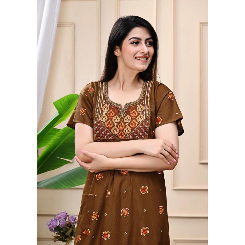 Cotton Beautiful Printed Sleepwear Gown Indian Women Casual Wear Nighty Dress