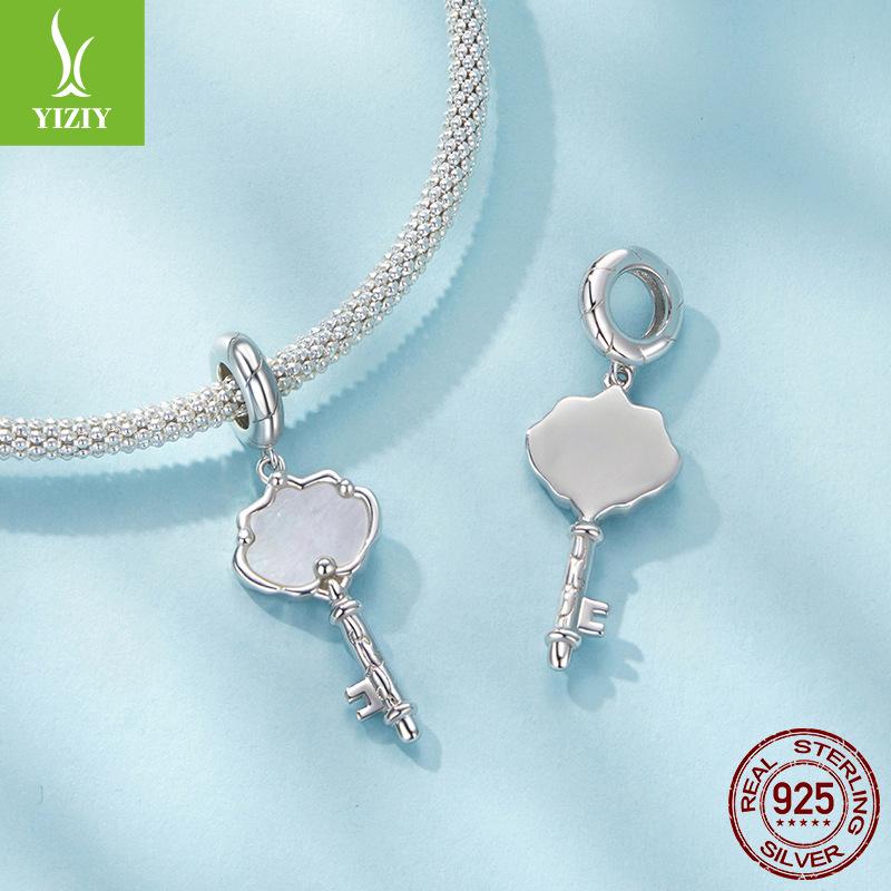 925 Sterling Silver Shell Key Pendant Charm Loose Bead Bead Accessories