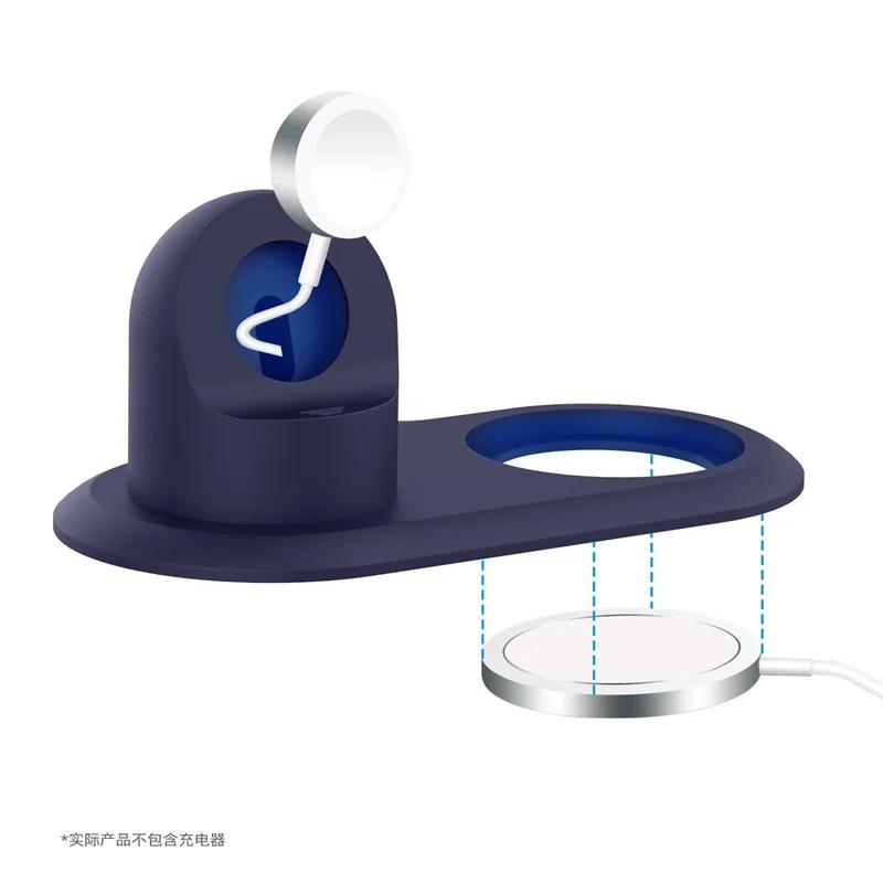 2in1 Charging Station Desktop Skin Silicone Charger Stand Holder Dock for Apple Watch 10 9 8 7 6 5 4 3 2 1 Ultra 2/SE iPhone 14