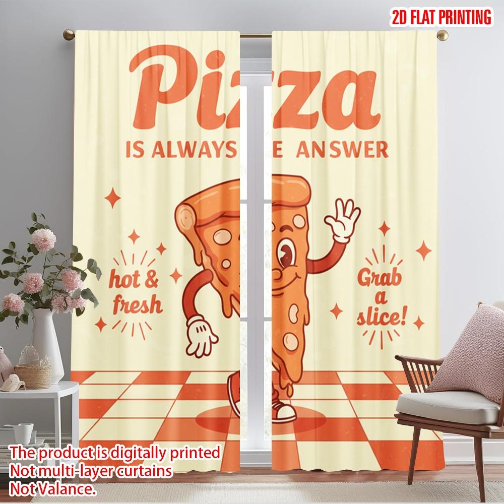 

2pcs 2D flat printing Curtain Pizza Slice Retro Cartoon Polyester Without Electricity 0 Perfect for New Year and Carnival Party 52.50×116.00 CM 2pcs