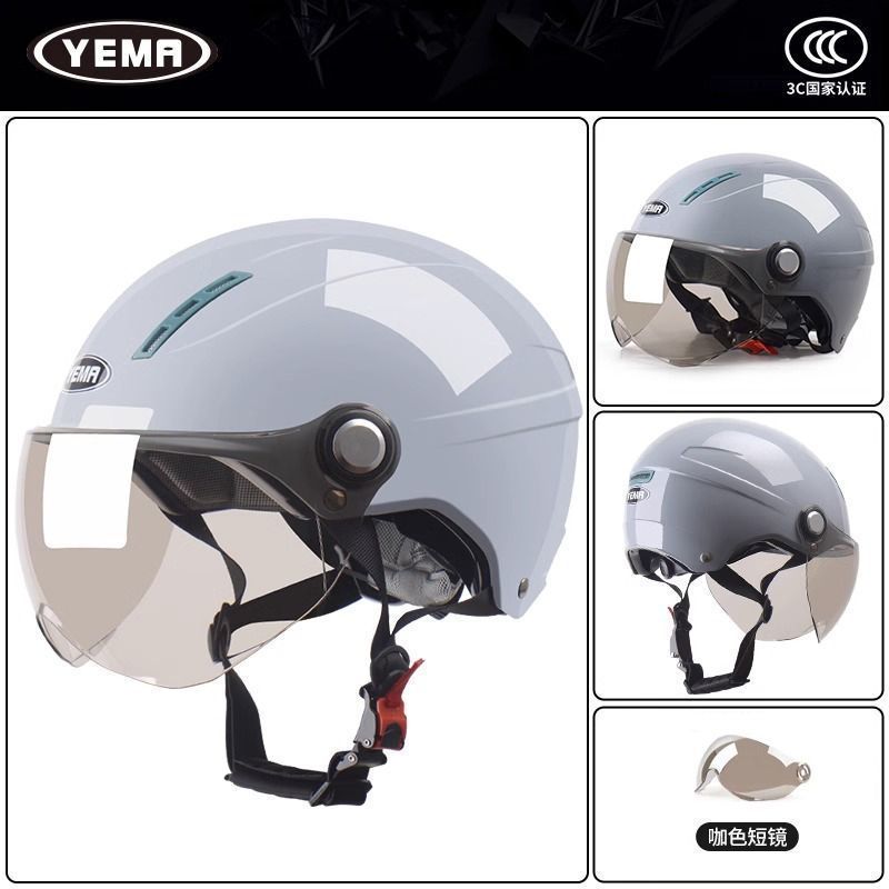 

3LyYEMA Mustang helmet new national standard 3c certification electric car half helmet women s winter hat men s motorcycle four seasons Transparent Long Mirror