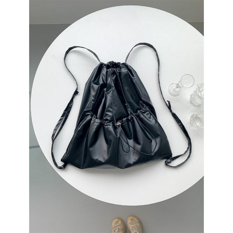 New silver backpack female student class shoulder bag large capacity pull rope pleated design backpack female