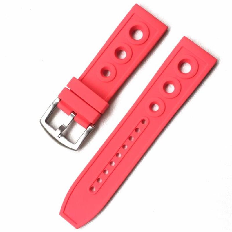 New Luxury Blue Red Black Yellow Silicone Rubber Watchband 22mm Smooth Hole Strap Fit For Breit-ling Avenger Superocean Watch