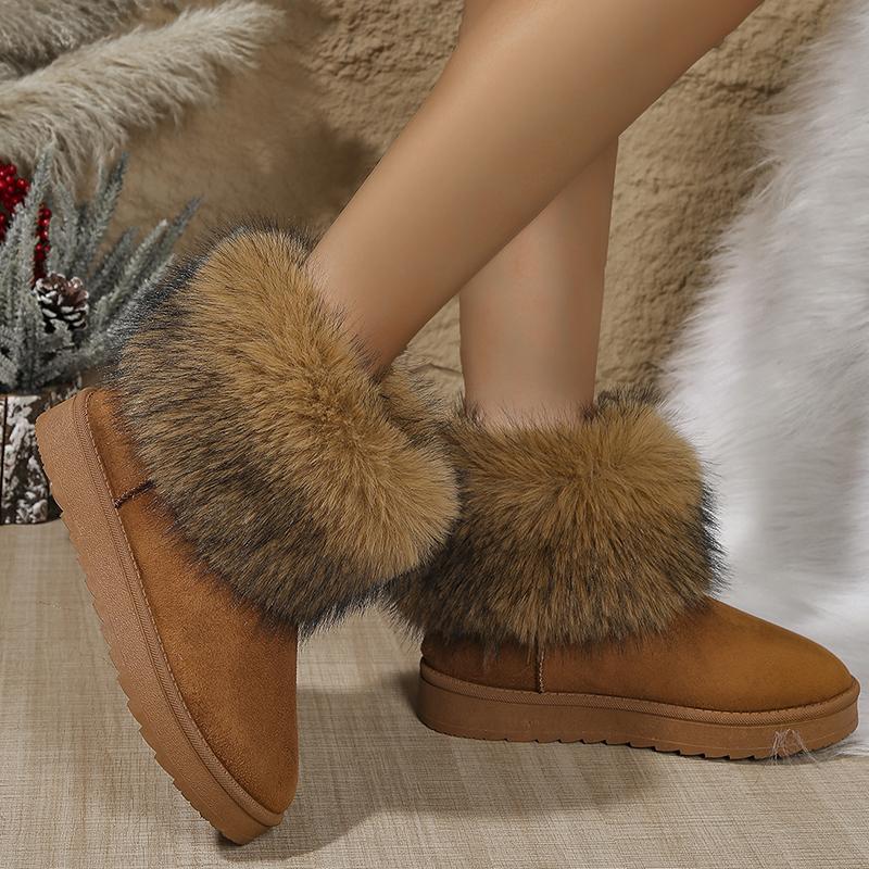Fashion Faux Fur Platform Snow Boots Women 2025 Winter Non Slip Fluffy Ankle Boots Woman Comfort Thick Plush Warm Cotton Shoes Female