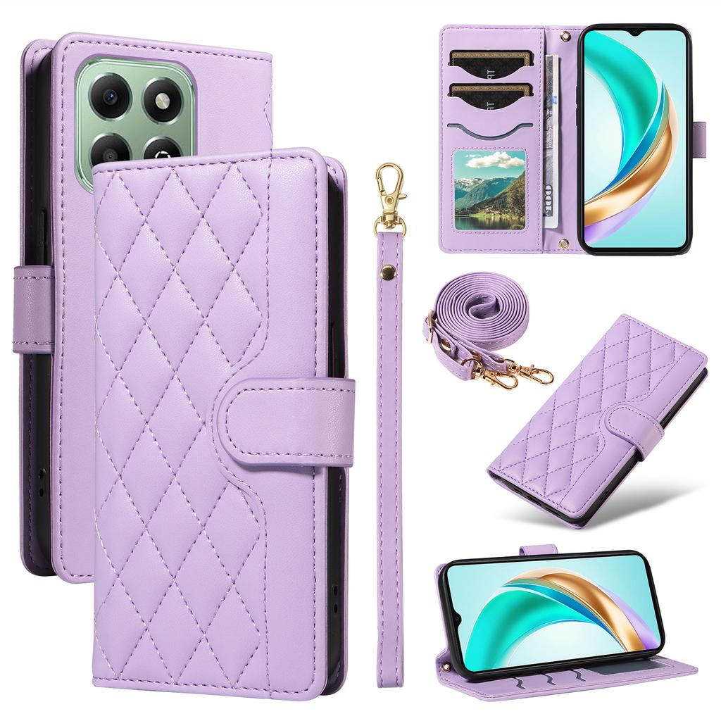 Husă tip portofel din piele romb pentru For Honor X6b 4G cu curea de umăr, curea de mână