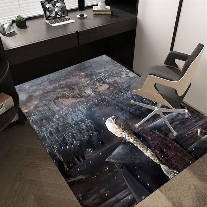 1pc Fire and Blood Office Carpet Chair Mats, Home Decor Mat Fantasy Theme Mat Durable Mat, Dragon Decor,Suitable for fantasy theme lovers