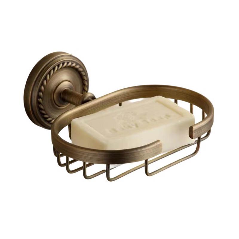 Antique European Twisted Copper Towel Rack with Soap Holder