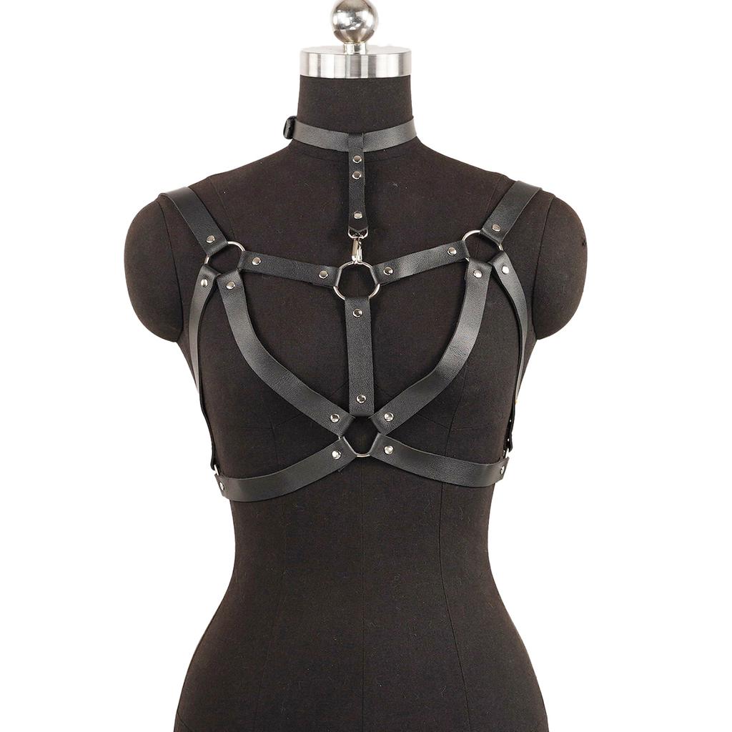 Women's Leather Body Harness Bra - Gothic Adjustable Cage Bra - Perfect for Cosplay, Nightclubs, Parties, and Festivals