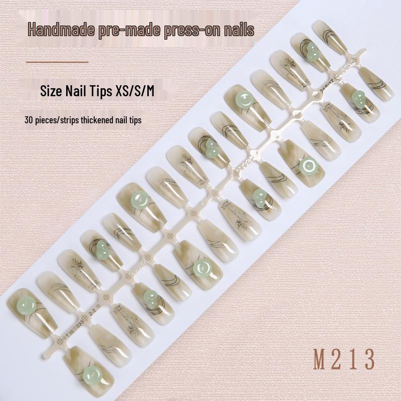 

Elegant Chinese-Style Jade Gourd Nail Art: 30 Handmade Summer Long Nail Tips