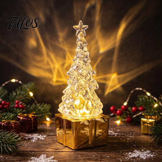 Christmas Party Atmosphere Decor Mini LED Light Up Faux Crystal Tree Figurine, Lighted Xmas Holiday Ornament for Bedside Table Centerpiece with