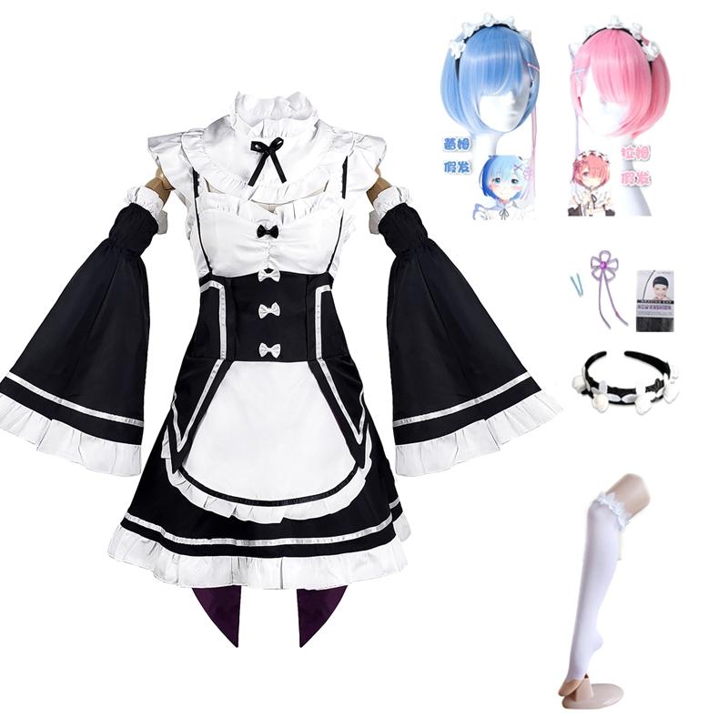 Ram Rem Cosplay Kostým Anime Re:Re: Život v jiném světě od nuly Uniforma Paruka Dívka Ženy Služka Zástěra Lolití šaty