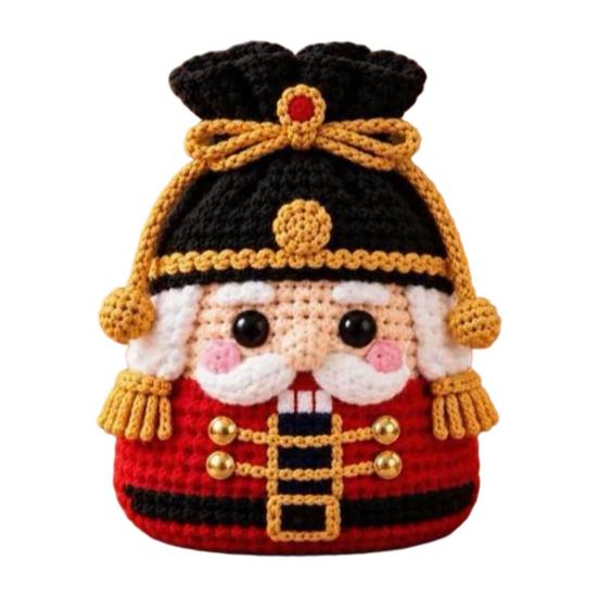 Holiday Home Decor DIY Christmas Crochet Gift Bag Material Kit for Beginners, Handmade Knitted Decoration Bag, Creative Xmas Tree/Elf/Nutcracker