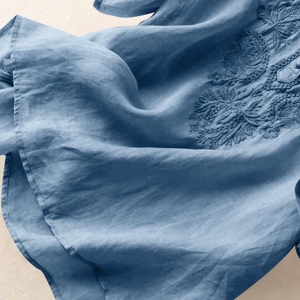 Women's Solid Color Vintage Loose Round Neck Thin Cotton Linen Tops Pullover Tops