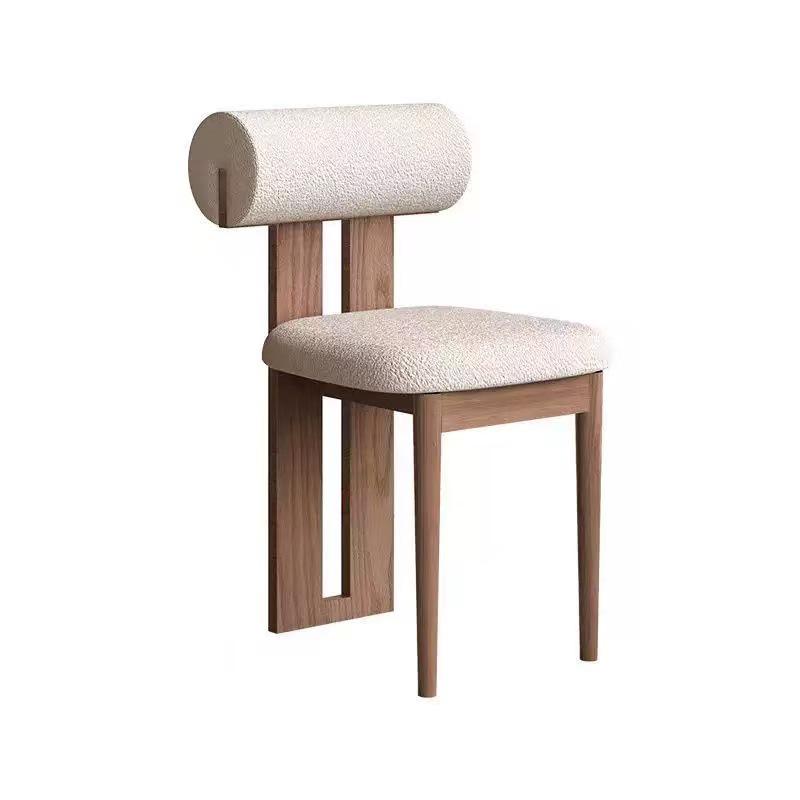 Nordic Retro French Mid-Century Solid Wood Dining Chair with Backrest for Home and Vanity.