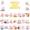 50 Cartoon Cute Pink Pig Handle Decorative Sticker I Girl Pig Graffiti Sticker Batch
