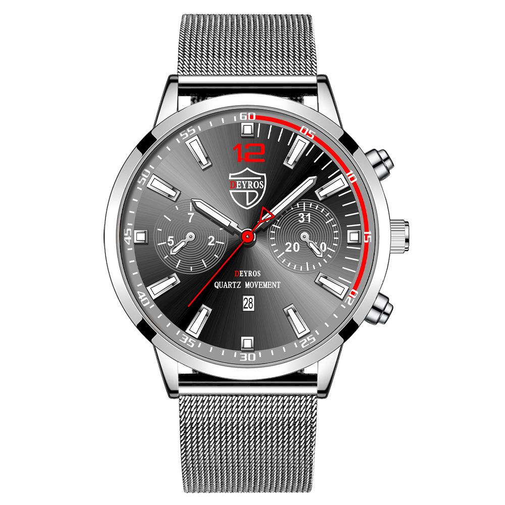 Stainless Steel Mesh Strap Watch Men'S Trend Fashion Calendar Luminous Quartz Watch