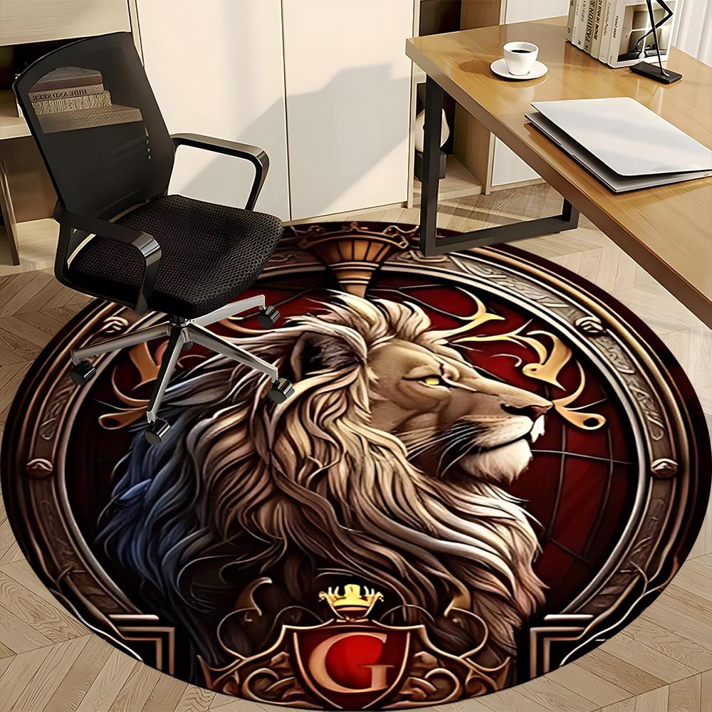 1pc Lion Emblem Chair Carpet for Office Non-Slip, Soft & Comfortable, Carpet for Office, Gaming, Lightweight Round Floor Mat
