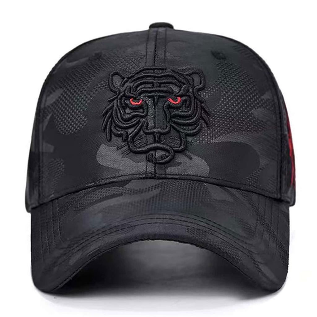 Men Tiger Head Embroidered Camouflage Snapback Baseball Cap Outdoor Adjustable Sunscreen Leisure Hat Spring Autumn Travel Tourism Beach Vacation