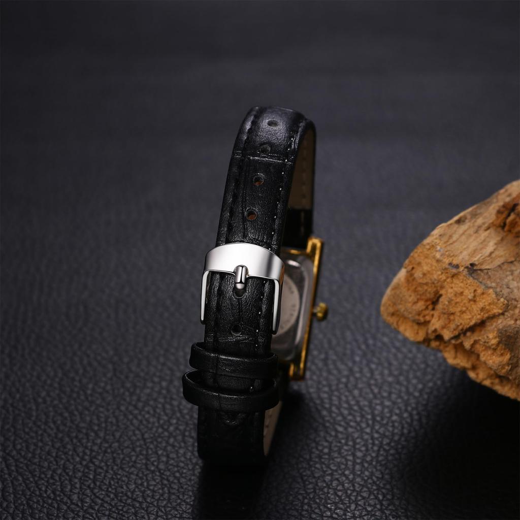 Simple and Stylish Square Leather Roman Analog Adjustable Quartz Black Perfect Gift for and Day Women's Watch Strap, Alphabet, Display, Waterproof,
