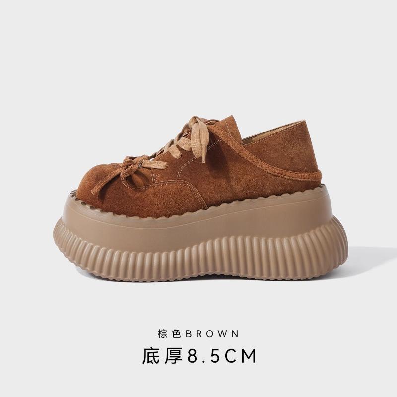 Big head muffin small man platform brown single shoes new retro platform small leather shoes women Maillard