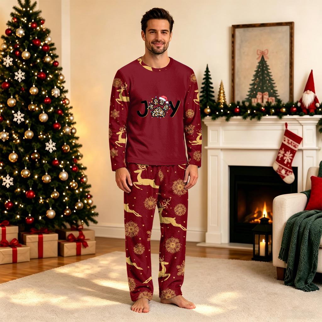 Family Matching Christmas Print Long Sleeve Pajama Set with Pants Loungewear for Adults and Kids