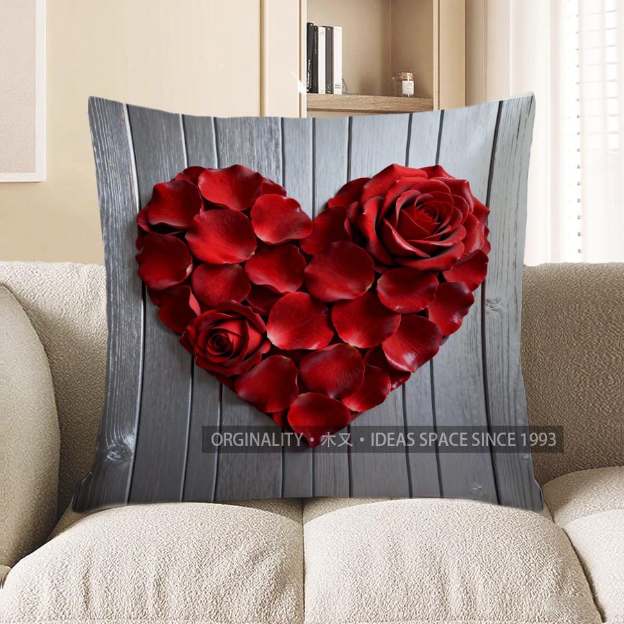 Home Decor Heart Of Red Rose Petals Decorative Pillow Pattern Cushion Cover Suitable For Sofa Bedroom Car Pillow Cover 40x40cm