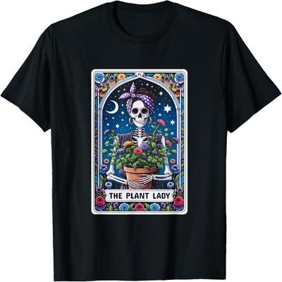 The Plant Lady Tarot Card Funny Skeleton Mom Flowers Skull T-Shirt