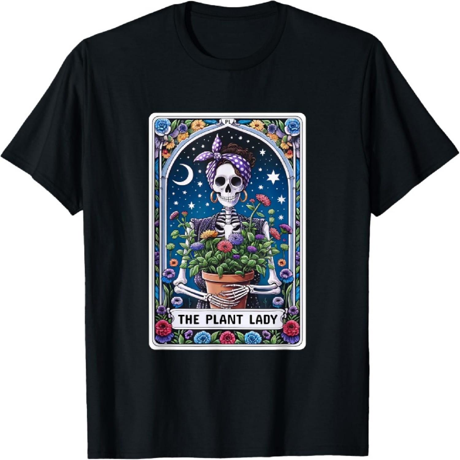 The Plant Lady Tarot Card Funny Skeleton Mom Flowers Skull T-Shirt S