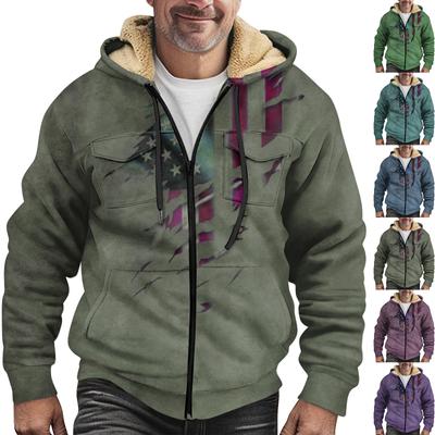 Men'S Winter Zipper Hooded Fleece Sweatshirt With Patch Pocket Casual Jacket