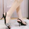 Leather rhinestone one-word strap sandals female summer new versatile fairy high-heeled sandals stiletto star