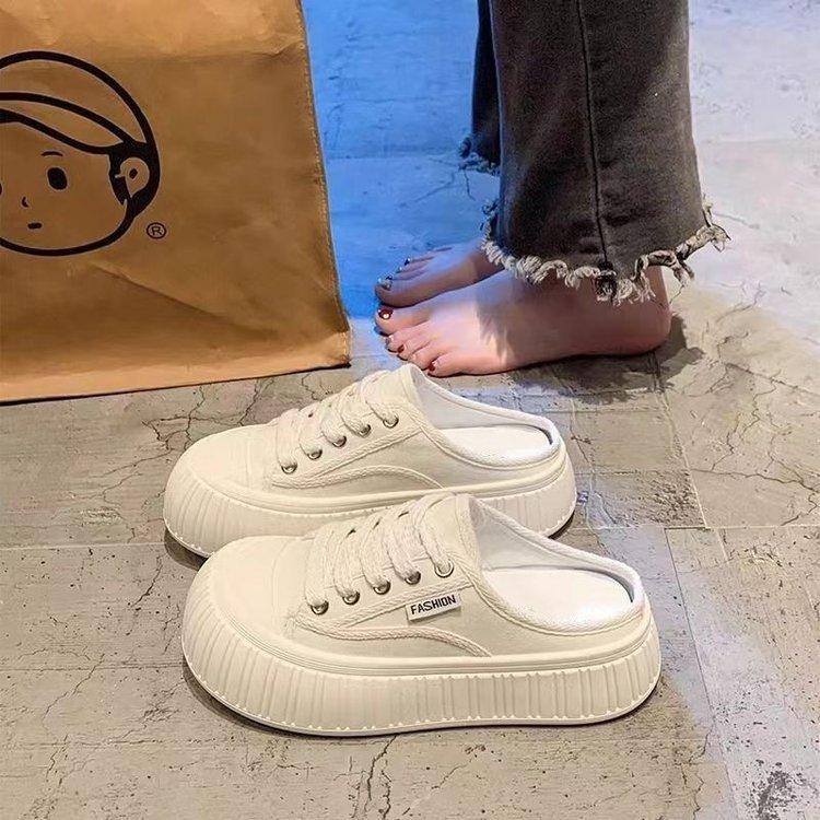 

2025 лето новые толстая подошва на платформе ленивые парусиновые шлепанцы на один педаль большое количество в наличии 10 000 пар на плоской подошве 40